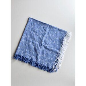 Vintage APRIL CORNELL TRADING Blue Floral 100% Cotton 33" x 30" Small Tablecloth